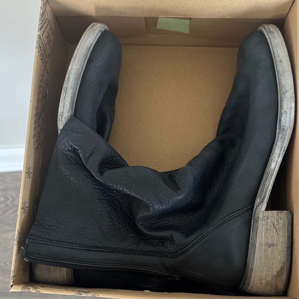 Free People Black Leather Boots Sutton tight leather slouch boots